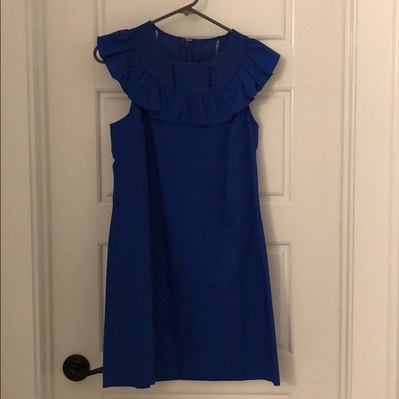 J. Crew Ruffle Neck Blue Dress - Picture 2 of 4